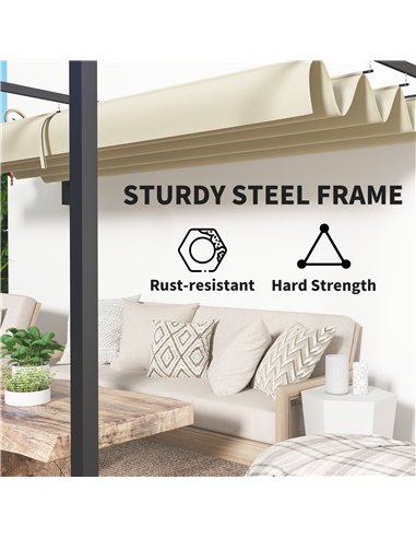 Outsunny 3 x 4m Steel Pergola, with Retractable Canopy - Khaki