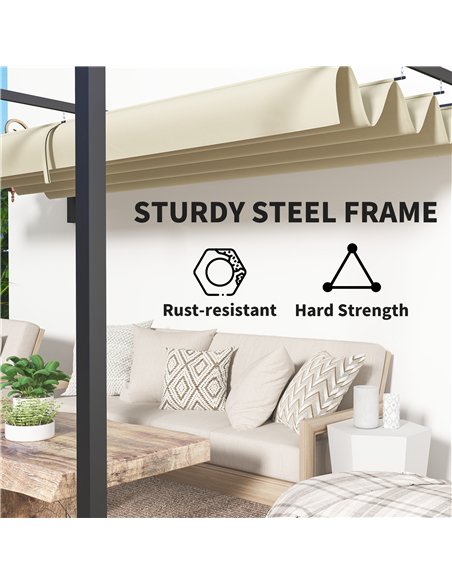 Outsunny 3 x 4m Steel Pergola, with Retractable Canopy - Khaki - pic 128376 | FastDaddyshop