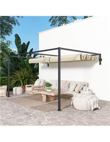 Outsunny 3 x 4m Steel Pergola, with Retractable Canopy - Khaki
