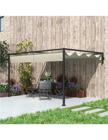 Outsunny 3 x 4m Steel Pergola, with Retractable Canopy - Khaki - pic 128378 | FastDaddyshop