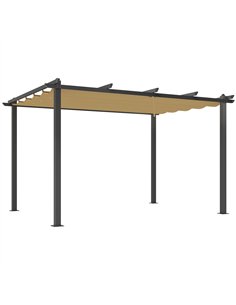 Outsunny 3 x 4m Aluminium Pergola, with Retractable Roof - Khaki