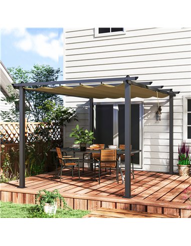 Outsunny 3 x 4m Aluminium Pergola, with Retractable Roof - Khaki