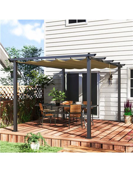 Outsunny 3 x 4m Aluminium Pergola, with Retractable Roof - Khaki - pic 128380 | FastDaddyshop