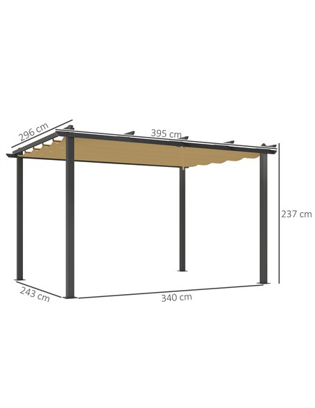 Outsunny 3 x 4m Aluminium Pergola, with Retractable Roof - Khaki - pic 128381 | FastDaddyshop
