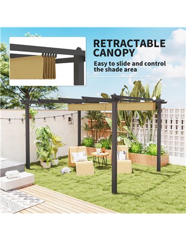 Outsunny 3 x 4m Aluminium Pergola, with Retractable Roof - Khaki