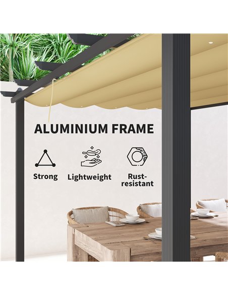 Outsunny 3 x 4m Aluminium Pergola, with Retractable Roof - Khaki - pic 128385 | FastDaddyshop