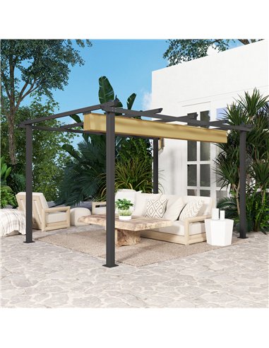 Outsunny 3 x 4m Aluminium Pergola, with Retractable Roof - Khaki