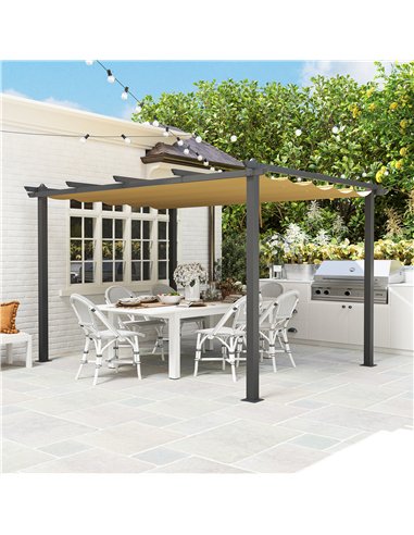 Outsunny 3 x 4m Aluminium Pergola, with Retractable Roof - Khaki