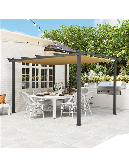 Outsunny 3 x 4m Aluminium Pergola, with Retractable Roof - Khaki - pic 128387 | FastDaddyshop