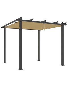Outsunny 3 x 3m Aluminium Pergola, with Retractable Roof - Khaki