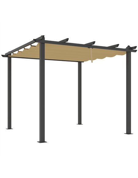 Outsunny 3 x 3m Aluminium Pergola, with Retractable Roof - Khaki - pic 128388 | FastDaddyshop