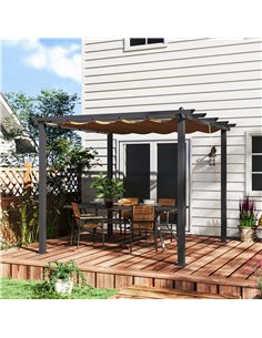Outsunny 3 x 3m Aluminium Pergola, with Retractable Roof - Khaki 2