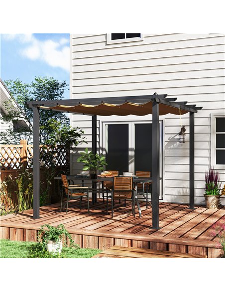 Outsunny 3 x 3m Aluminium Pergola, with Retractable Roof - Khaki - pic 128389 | FastDaddyshop