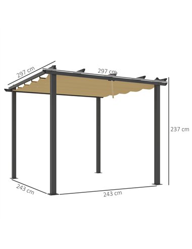 Outsunny 3 x 3m Aluminium Pergola, with Retractable Roof - Khaki