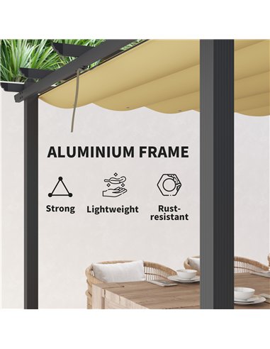 Outsunny 3 x 3m Aluminium Pergola, with Retractable Roof - Khaki