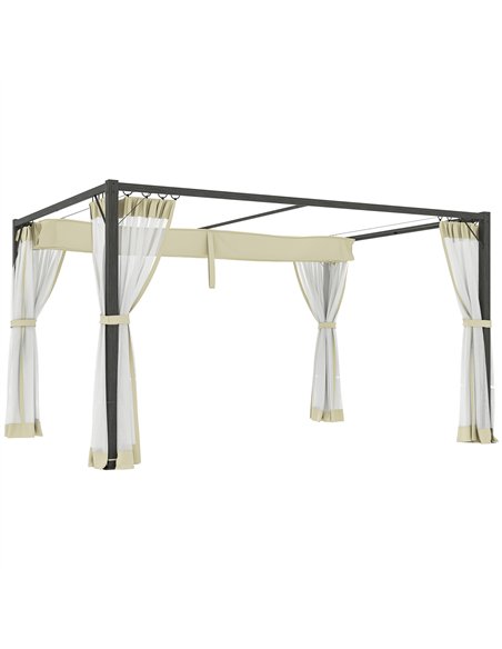 Outsunny 3 x 4m Aluminium Frame Pergola, with Retractable Roof - Khaki - pic 128397 | FastDaddyshop