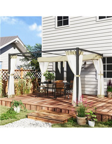 Outsunny 3 x 4m Aluminium Frame Pergola, with Retractable Roof - Khaki