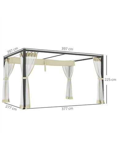 Outsunny 3 x 4m Aluminium Frame Pergola, with Retractable Roof - Khaki