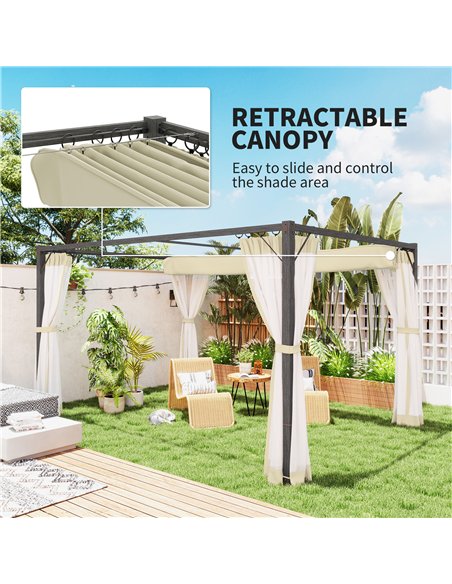 Outsunny 3 x 4m Aluminium Frame Pergola, with Retractable Roof - Khaki - pic 128400 | FastDaddyshop