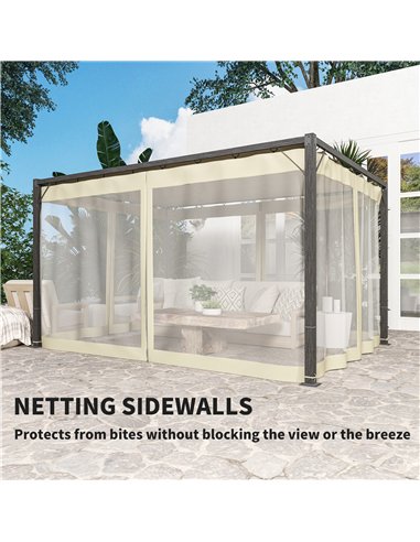 Outsunny 3 x 4m Aluminium Frame Pergola, with Retractable Roof - Khaki