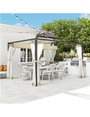 Outsunny 3 x 4m Aluminium Frame Pergola, with Retractable Roof - Khaki