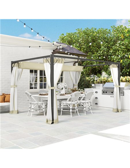 Outsunny 3 x 4m Aluminium Frame Pergola, with Retractable Roof - Khaki - pic 128404 | FastDaddyshop