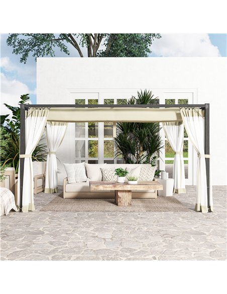 Outsunny 3 x 4m Aluminium Frame Pergola, with Retractable Roof - Khaki - pic 128405 | FastDaddyshop