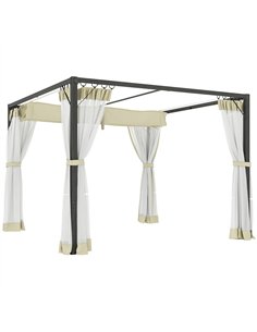 Outsunny 3 x 3m Aluminium Frame Pergola, with Retractable Roof - Khaki