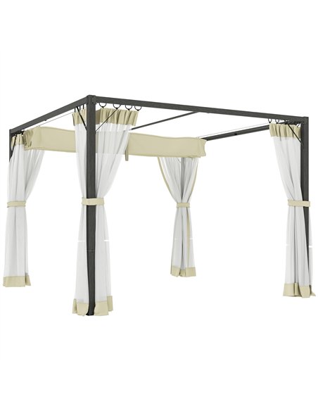 Outsunny 3 x 3m Aluminium Frame Pergola, with Retractable Roof - Khaki - pic 128406 | FastDaddyshop