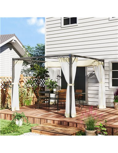 Outsunny 3 x 3m Aluminium Frame Pergola, with Retractable Roof - Khaki