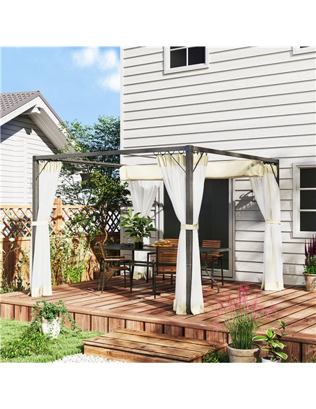Outsunny 3 x 3m Aluminium Frame Pergola, with Retractable Roof - Khaki - pic 128407 | FastDaddyshop