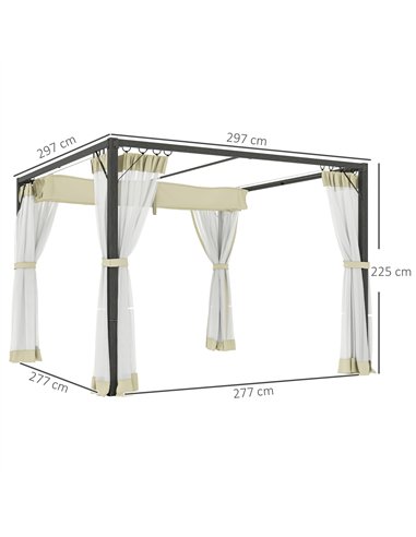 Outsunny 3 x 3m Aluminium Frame Pergola, with Retractable Roof - Khaki