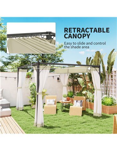 Outsunny 3 x 3m Aluminium Frame Pergola, with Retractable Roof - Khaki