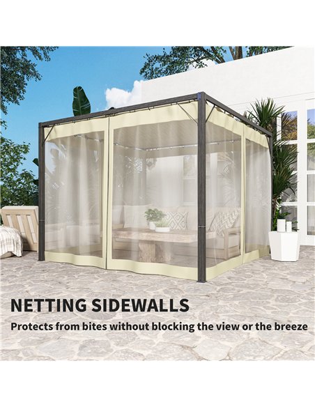 Outsunny 3 x 3m Aluminium Frame Pergola, with Retractable Roof - Khaki - pic 128410 | FastDaddyshop