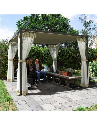 Outsunny 3 x 3m Aluminium Frame Pergola, with Retractable Roof - Khaki