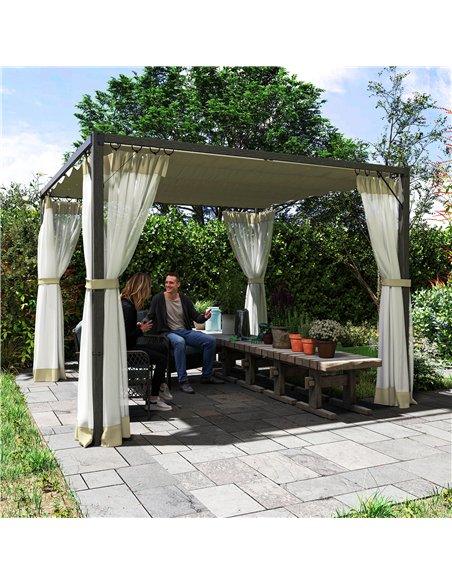 Outsunny 3 x 3m Aluminium Frame Pergola, with Retractable Roof - Khaki - pic 128412 | FastDaddyshop