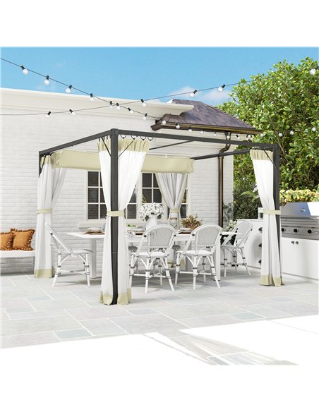 Outsunny 3 x 3m Aluminium Frame Pergola, with Retractable Roof - Khaki - pic 128413 | FastDaddyshop