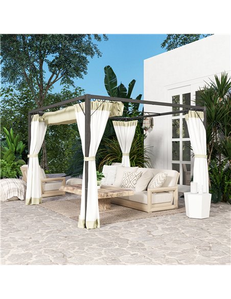 Outsunny 3 x 3m Aluminium Frame Pergola, with Retractable Roof - Khaki - pic 128414 | FastDaddyshop