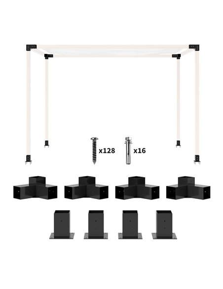 Outsunny Pergola Kit, DIY Pergola Brackets with 3-Way Pergola Corner Brackets and Post Base for 4" x 4" (Actual 3.6" x 3.6") Lum - pic 128415 | FastDaddyshop