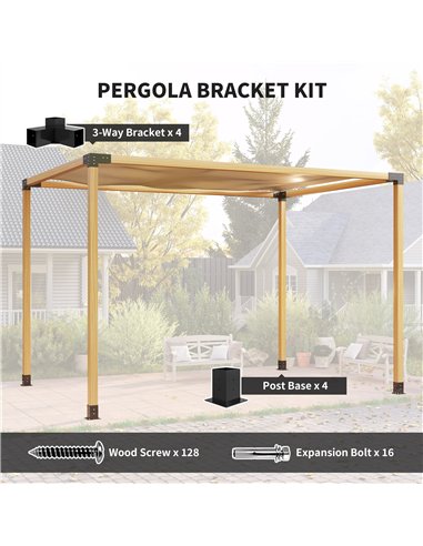 Outsunny Pergola Kit, DIY Pergola Brackets with 3-Way Pergola Corner Brackets and Post Base for 4" x 4" (Actual 3.6" x 3.6") Lum