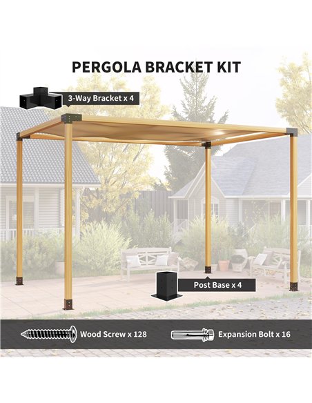 Outsunny Pergola Kit, DIY Pergola Brackets with 3-Way Pergola Corner Brackets and Post Base for 4" x 4" (Actual 3.6" x 3.6") Lum - pic 128418 | FastDaddyshop