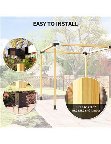 Outsunny Pergola Kit, DIY Pergola Brackets with 3-Way Pergola Corner Brackets and Post Base for 4" x 4" (Actual 3.6" x 3.6") Lum