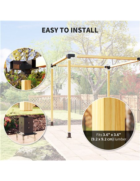 Outsunny Pergola Kit, DIY Pergola Brackets with 3-Way Pergola Corner Brackets and Post Base for 4" x 4" (Actual 3.6" x 3.6") Lum - pic 128419 | FastDaddyshop