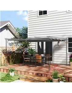 Outsunny Retractable Pergola Shade Cover, Replacement Canopy for 4 x 3 (m) Pergola, Retractable Roof, Light Grey 2