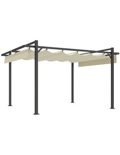 Outsunny 3 x 4m Aluminium Pergola, with Retractable Roof - Grey/Khaki