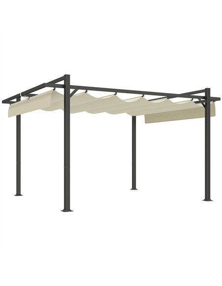 Outsunny 3 x 4m Aluminium Pergola, with Retractable Roof - Grey/Khaki - pic 128442 | FastDaddyshop