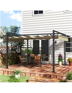 Outsunny 3 x 4m Aluminium Pergola, with Retractable Roof - Grey/Khaki 2