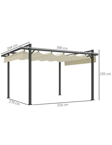 Outsunny 3 x 4m Aluminium Pergola, with Retractable Roof - Grey/Khaki