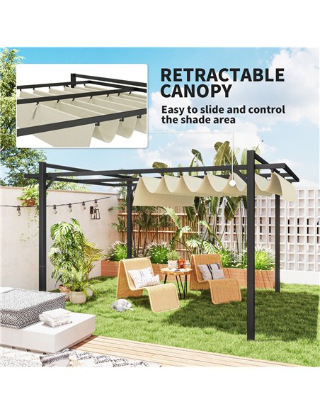 Outsunny 3 x 4m Aluminium Pergola, with Retractable Roof - Grey/Khaki - pic 128445 | FastDaddyshop