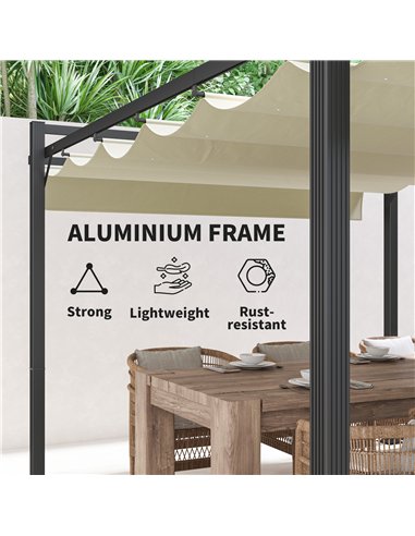 Outsunny 3 x 4m Aluminium Pergola, with Retractable Roof - Grey/Khaki